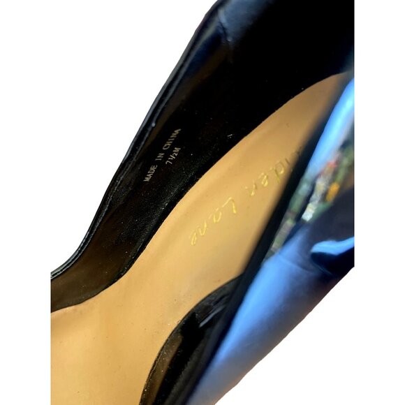 Maiden Lane Shiny Black Patent Leather Stiletto High Heels Gold Heel Size 7.5 - Picture 7 of 9